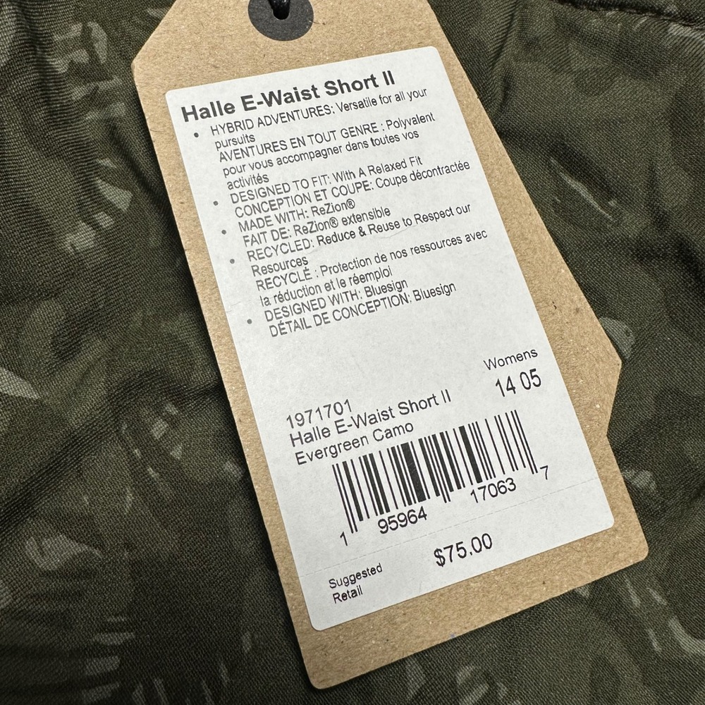 Prana Halle E-Waist Short II Evergreen Camo Green Hiking Outdoor Shorts Size 14 - Picture 4 of 5